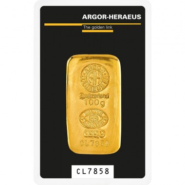 Lingote Argor-Heraeus de Oro 100 g blister