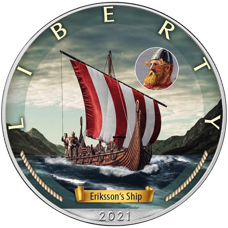 Moneda American Eagle Eriksson Colored de Plata 1 oz 2021