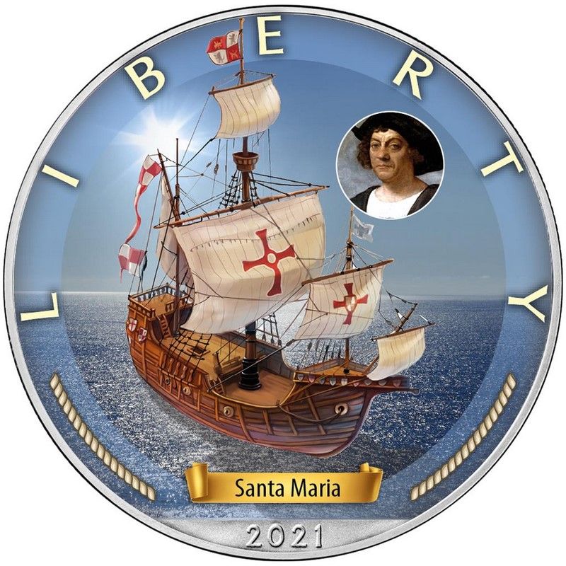 Moneda American Eagle Santa María Colored de Plata 1 oz 2021