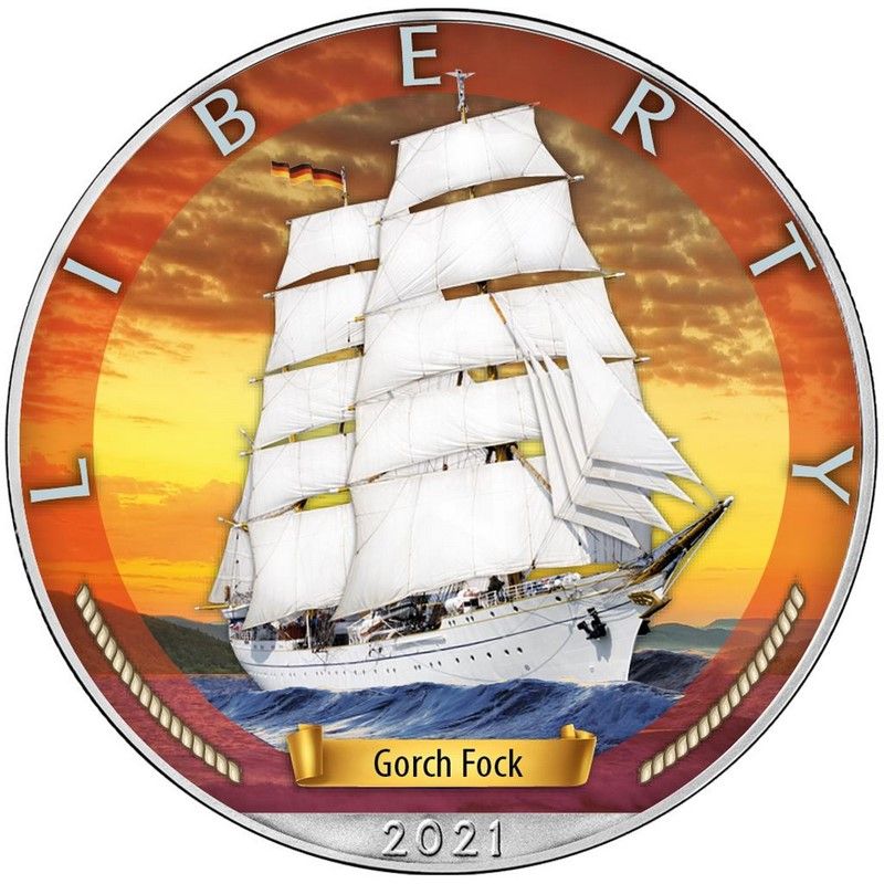 Moneda American Eagle Gorch Fock Colored de Plata 1 oz 2021