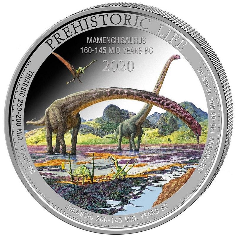 Moneda Mamenchisaurus Colored del Congo de Plata 1 oz 2021