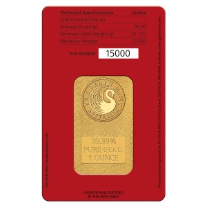 Lingote de Oro The Perth Mint Australia Serpiente Lunar de 1 oz blister anverso