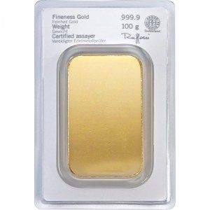 Lingote Heraeus de Oro 100 g reverso