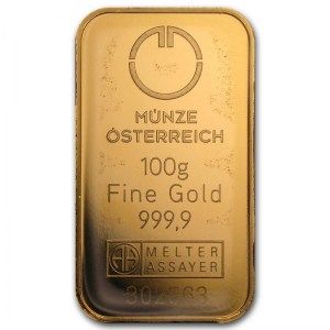 Lingote Munze Osterreich de Oro 100 g detalle