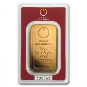 Lingote Munze Osterreich de Oro 100 g
