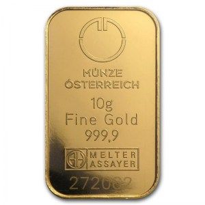 Lingote KineBar Munze Osterreich de Oro 10 g detalle
