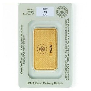 Lingote C.Hafner de Oro 20 g reverso