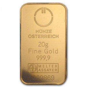 Lingote Munze Osterreich de Oro 20 g detalle
