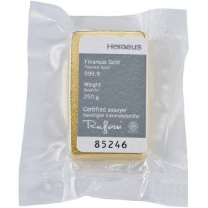 Lingote Heraeus de Oro 250 g reverso