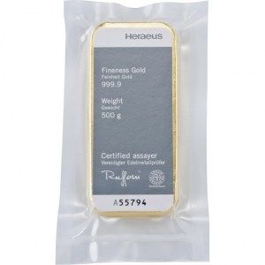 Lingote Heraeus de Oro 500 g reverso