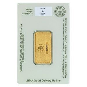 Lingote C.Hafner de Oro 5 g reverso