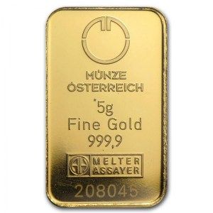 Lingote KineBar Munze Osterreich de Oro 5 g detalle