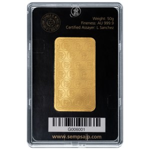 Lingote SEMPSA de Oro 50 g reverso