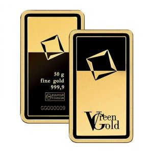 Lingote Valcambi Suisse Green de Oro 50 g detalle