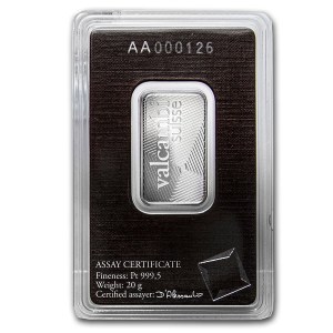 Lingote de Platino Valcambi de 20 g reverso