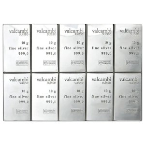 Lingote de Plata Valcambi CombiBar de 10x10g detalle