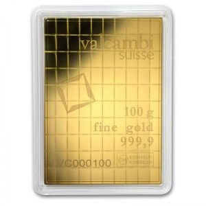 Lingote Valcambi Combibar de oro 100 divisible reverso