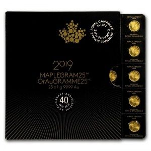 Monedas MapleGram de Oro  25 unidades de 1 gr 2019