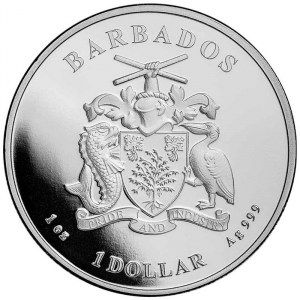 Moneda Caballito de Mar Caribeño barbadense de Plata 1 oz 2022 BU reverso