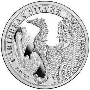 Moneda Caballito de Mar Caribeño barbadense de Plata 1 oz 2022 BU