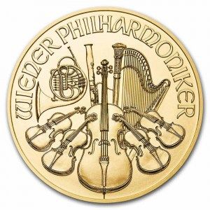 Moneda Filarmónica de Viena de Oro 1/10 oz 2022 reverso