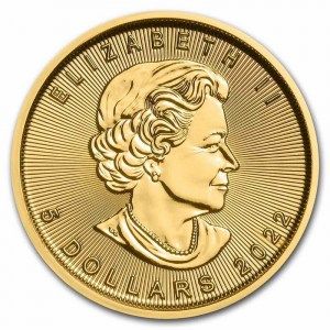 Moneda Maple Leaf de Oro 1/10 oz 2022 reverso