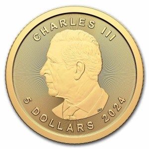 Moneda de Oro Maple Leaf 1/10 oz 2024 BU Anverso