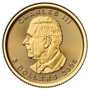 Moneda de Oro Maple Leaf 1/10 oz 2025 BU Anverso