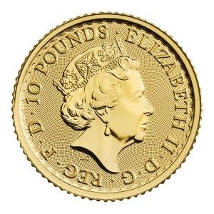 Moneda Britannia de Oro 1/10 oz 2023 BU anverso