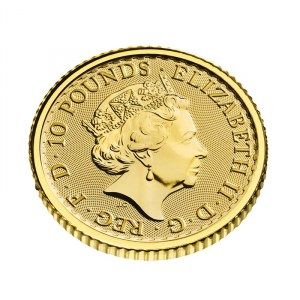 Moneda Britannia de Oro 1/10 oz 2023 BU perfil anverso