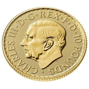 Moneda Britannia de Oro 1/10 oz 2024 BU perfil anverso