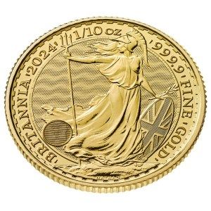 Moneda Britannia de Oro 1/10 oz 2024 BU perfil