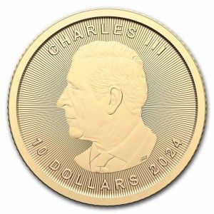 Moneda de Oro Maple Leaf 1/4 oz 2024 BU Anverso
