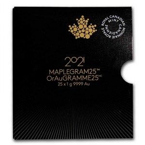 Moneda MapleGram de Oro 1 g 2021 25 unidades caja