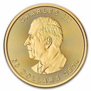 Moneda de Oro Maple Leaf 1 oz 2024 BU Anverso