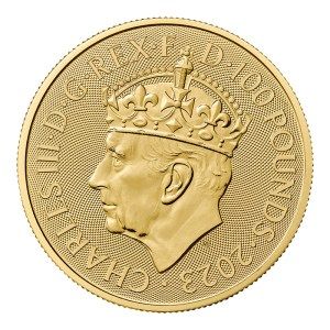 Moneda Britannia Carlos III Coronado de Oro 1 oz 2023 BU anverso