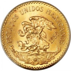 Moneda 20 Pesos Mexicanos de Oro Circulada reverso