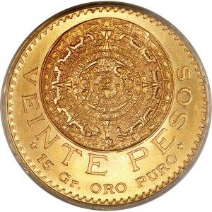 Moneda 20 Pesos Mexicanos de Oro Circulada