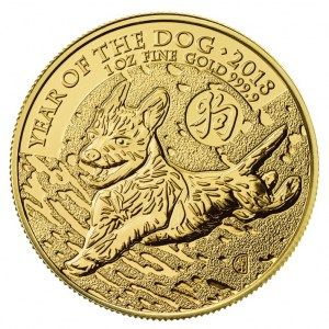 Moneda Año Lunar del Perro UK de Oro 1 oz 2018