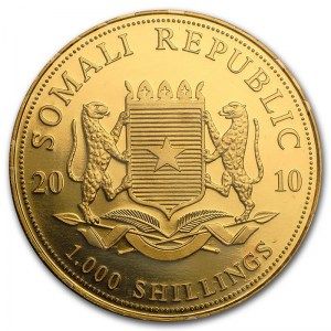 Moneda Elefante Somali de Oro 1 oz 2010 reverso