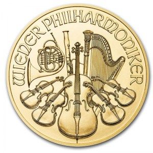 Moneda Filarmónica de Viena de Oro 1/10 oz 2020 reverso