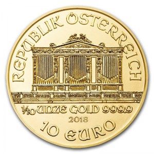 Moneda Filarmónica de Viena de Oro 1/10 oz 2018 reverso