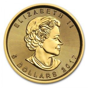 Moneda Maple Leaf de Oro 1/10 oz 2017 reverso