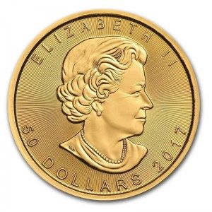 Moneda Maple Leaf de Oro 1 oz 2017 reverso