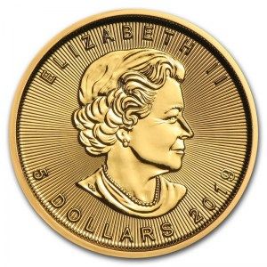 Moneda Maple Leaf canadiense de Oro 1/10 oz 2019 reverso