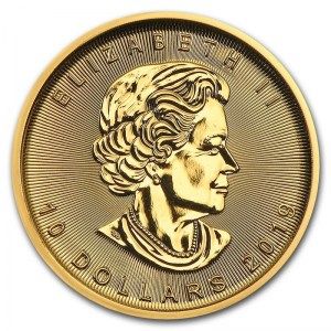Moneda Maple Leaf canadiense de Oro 1/4 oz 2019 reverso
