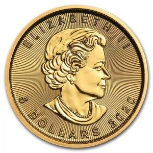 Moneda Maple Leaf canadiense de Oro 1/10 oz 2020 reverso