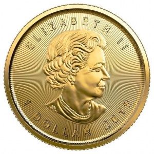 Moneda Maple Leaf de Oro 1/20 oz 2019 reverso