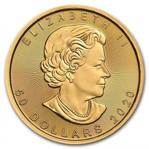Moneda Maple Leaf canadiense de Oro 1 oz 2020 reverso