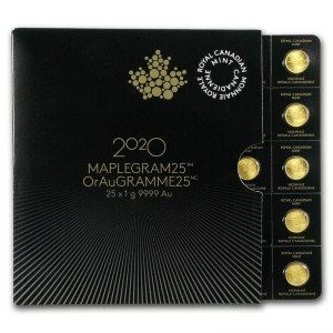 Moneda MapleGram de Oro 1g 2020 25 unidades frontal